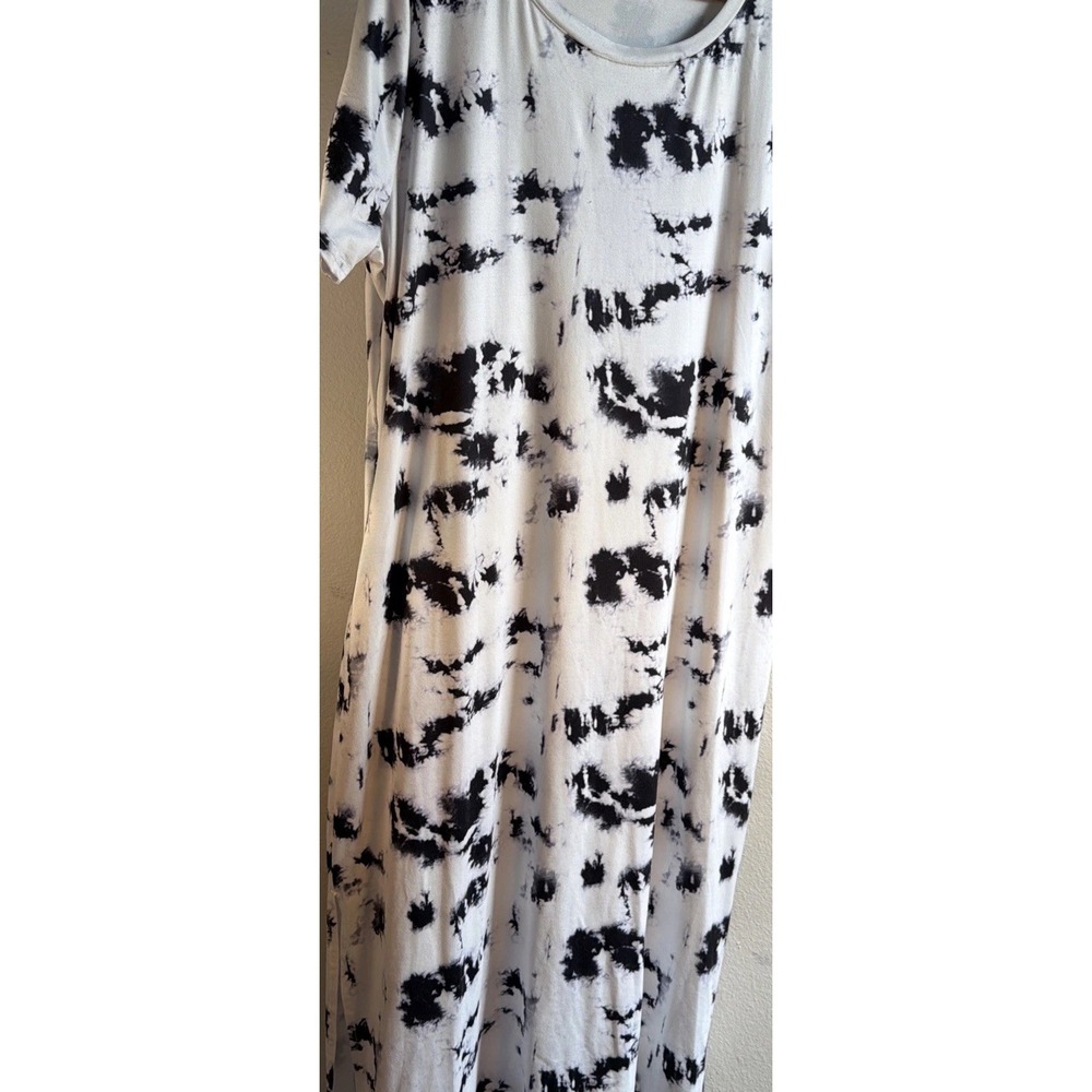 Naggoo Women XXL Black White Tie Dye Maxi T-Shirt Dress Pockets
